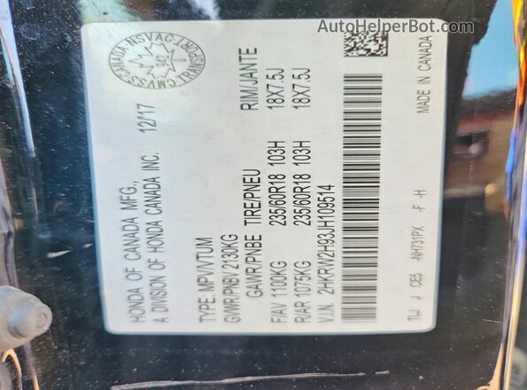 2HKRW2H93JH109514 2018 HONDA CR-V Black VIN sticker view