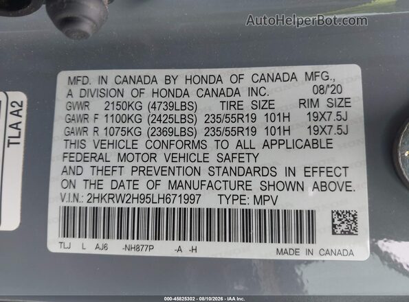 2HKRW2H95LH671997 2020 HONDA CR-V Gray Widok komory silnika