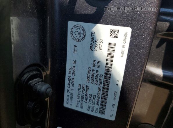 2HKRW2H99LH200032 2020 HONDA CR-V Charcoal Widok naklejki z numerem VIN