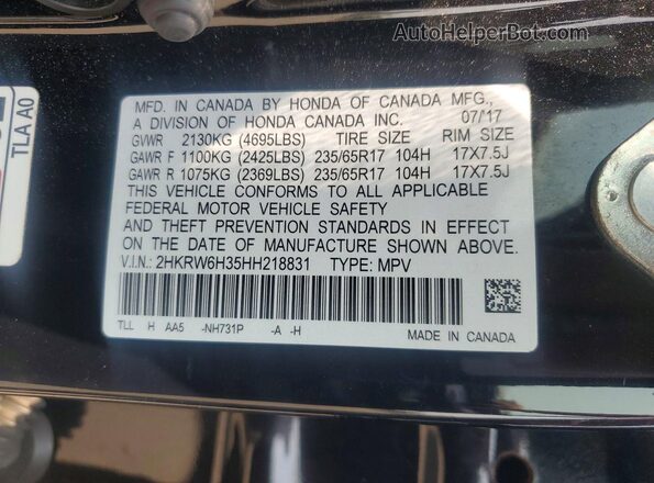 2HKRW6H35HH218831 2017 HONDA CR-V Black Widok naklejki z numerem VIN