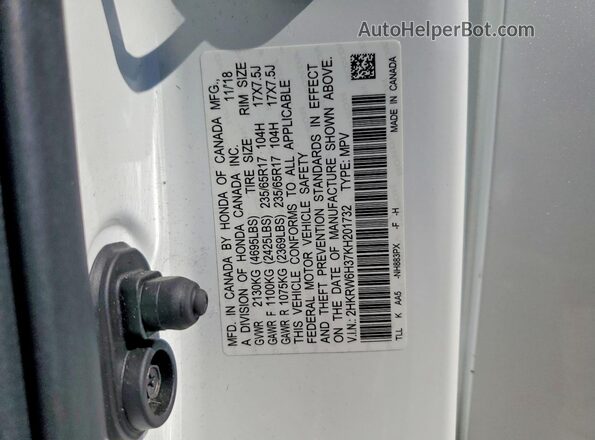2HKRW6H37KH201732 2019 HONDA CR-V White Vista del compartimento del motor