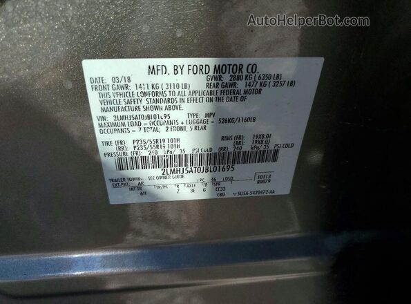2LMHJ5AT0JBL01695 2018 LINCOLN MKT Tan Вид наклейки з VIN-кодом