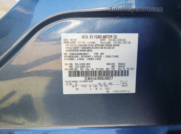 2LMHJ5AT0KBL00077 2019 LINCOLN MKT Blue Շարժիչի բաժամունքի տեսք