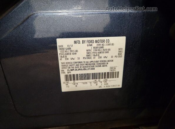 2LMPJ6JR0JBL21368 2018 LINCOLN MKX Blue VIN sticker view