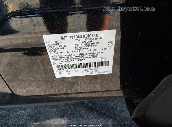 2LMPJ6K95NBL08068 2022 LINCOLN NAUTILUS Black Շարժիչի բաժամունքի տեսք