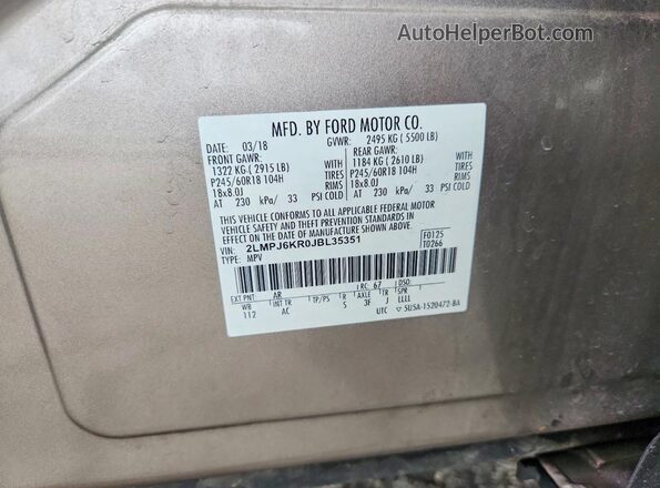 2LMPJ6KR0JBL35351 2018 LINCOLN MKX Tan VIN sticker view