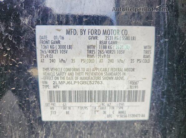 2LMPJ6LP1GBL52763 2016 LINCOLN MKX Black Engine compartment view