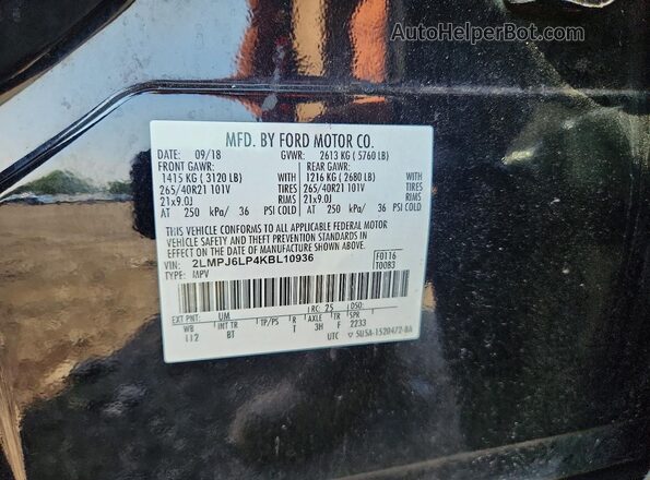 2LMPJ6LP4KBL10936 2019 LINCOLN NAUTILUS Black VIN sticker view