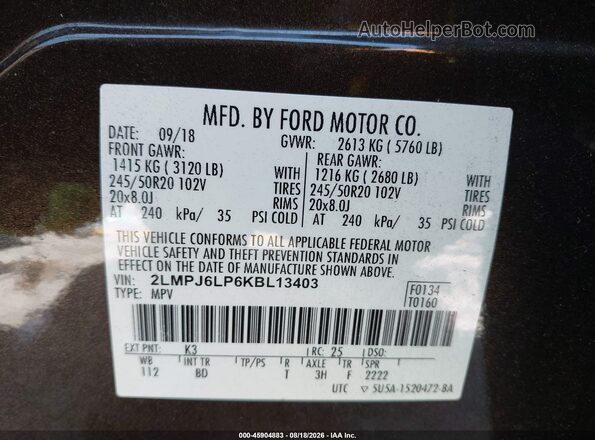 2LMPJ6LP6KBL13403 2019 LINCOLN NAUTILUS Brown Engine compartment view