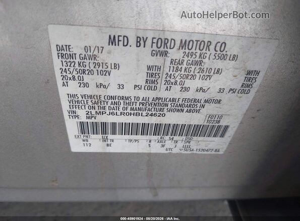2LMPJ6LR0HBL24620 2017 LINCOLN MKX Серый Вид подкапотного пространства
