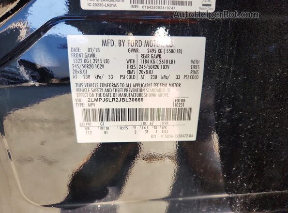 2LMPJ6LR2JBL30666 2018 LINCOLN MKX Black VIN sticker view