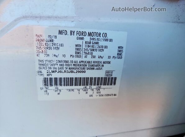 2LMPJ6LR3JBL29090 2018 LINCOLN MKX White სალონის 360-გრადუსიანი ხედი