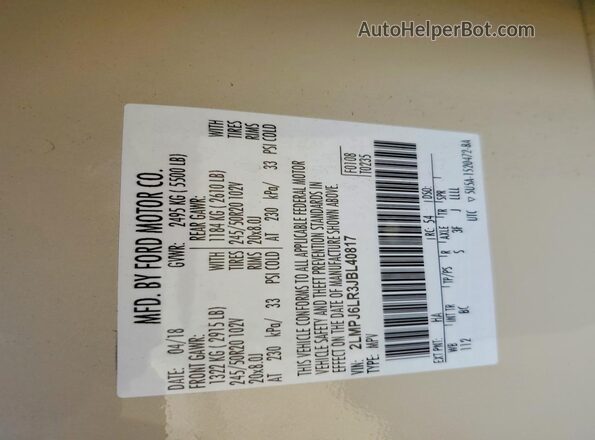 2LMPJ6LR3JBL40817 2018 LINCOLN MKX Beige 360 interior view