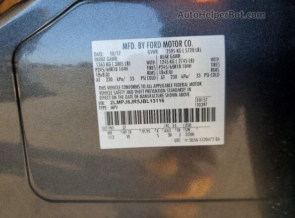 2LMPJ8JR5JBL13116 2018 LINCOLN MKX Charcoal Vista de la etiqueta del VIN