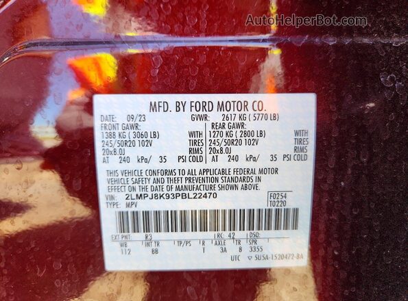 2LMPJ8K93PBL22470 2023 LINCOLN NAUTILUS Burgundy Շարժիչի բաժամունքի տեսք