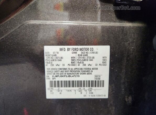 2LMPJ8KP2JBL47219 2018 LINCOLN MKX Gray Widok wnętrza 360 stopni
