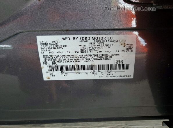 2LMPJ8KP3MBL19000 2021 LINCOLN NAUTILUS Gray Engine compartment view