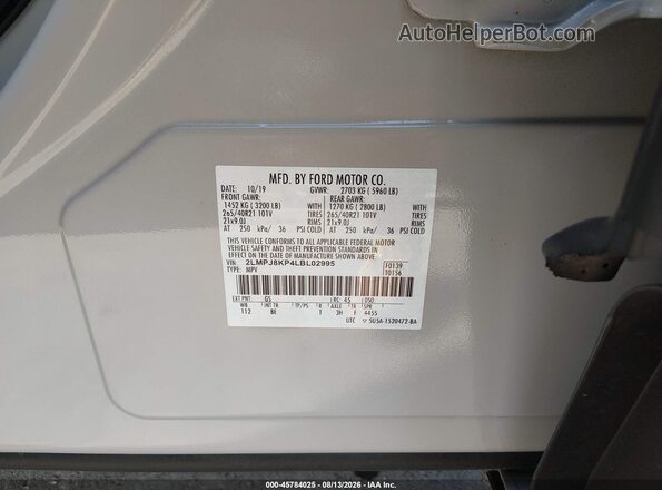 2LMPJ8KP4LBL02995 2020 LINCOLN NAUTILUS White Вид підкапотного простору
