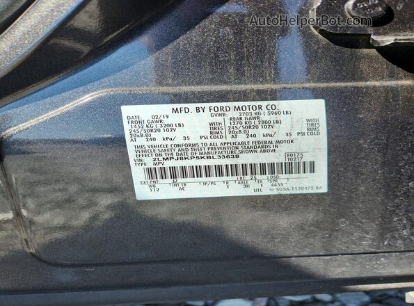 2LMPJ8KP5KBL33638 2019 LINCOLN NAUTILUS Gray VIN sticker view