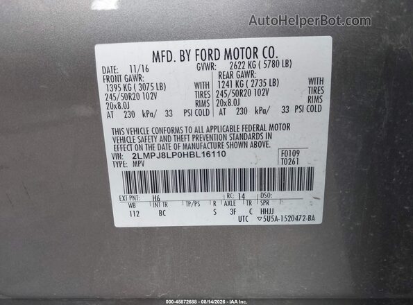 2LMPJ8LP0HBL16110 2017 LINCOLN MKX Brown Engine compartment view