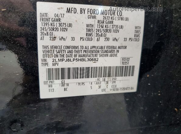 2LMPJ8LP5HBL30682 2017 LINCOLN MKX Black VIN sticker view