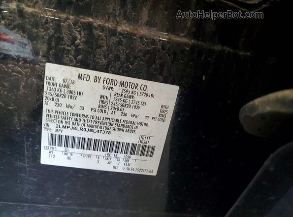 2LMPJ8LR0JBL47378 2018 LINCOLN MKX Black VIN კოდის სტიკერის ხედი