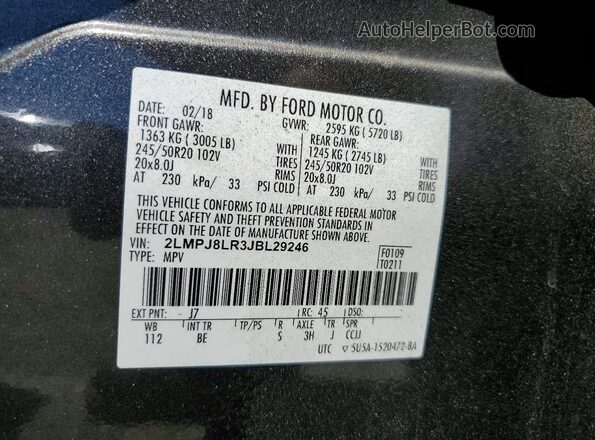 2LMPJ8LR3JBL29246 2018 LINCOLN MKX Charcoal Панорамний вид салону 360°