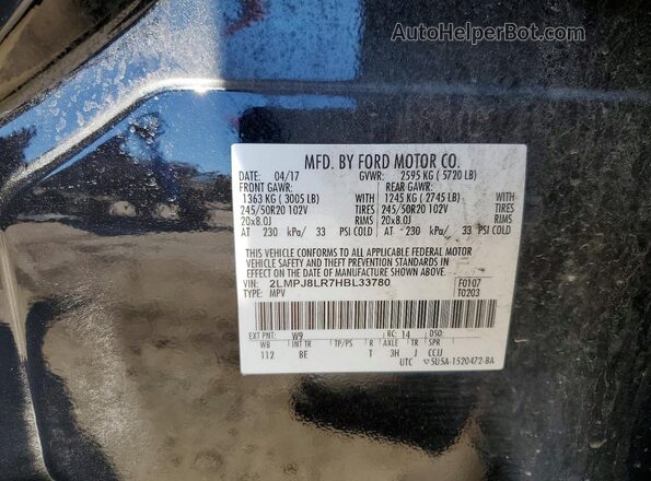 2LMPJ8LR7HBL33780 2017 LINCOLN MKX Black VIN sticker view