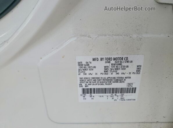 2LMPJ9JP2GBL76297 2016 LINCOLN MKX White VIN sticker view
