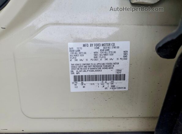 2LMTJ8LP1GBL50053 2016 LINCOLN MKX Beige VIN sticker view