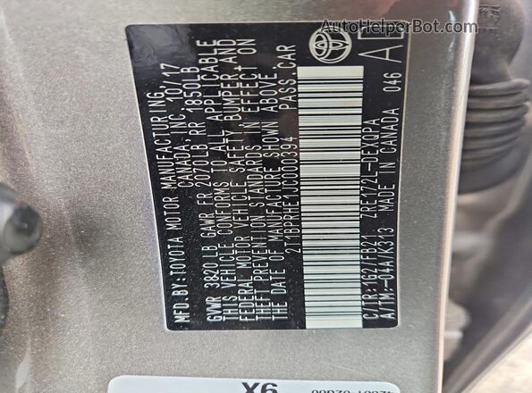 2T1BPRHE1JC000394 2018 TOYOTA COROLLA Gray Widok komory silnika