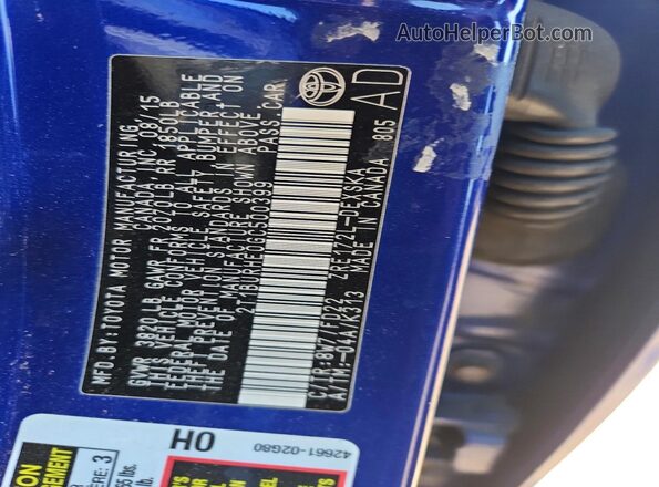2T1BURHE0GC500399 2016 TOYOTA COROLLA Blue Vista del compartimento del motor