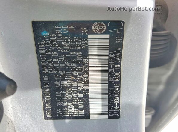 2T1BURHE0GC672996 2016 TOYOTA COROLLA Silver Շարժիչի բաժամունքի տեսք