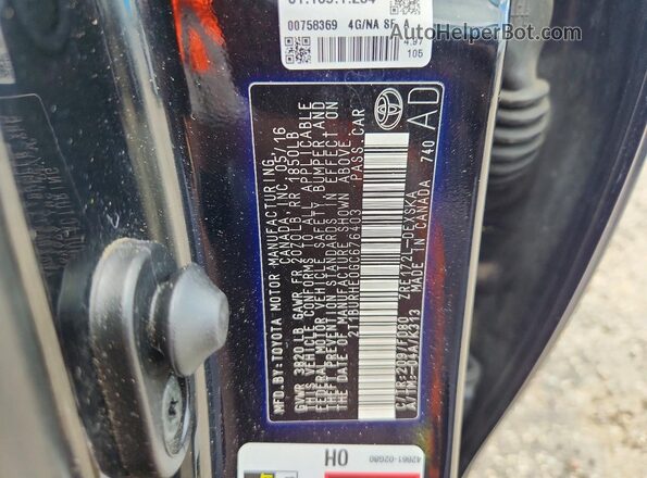 2T1BURHE0GC676403 2016 TOYOTA COROLLA Black Widok naklejki z numerem VIN