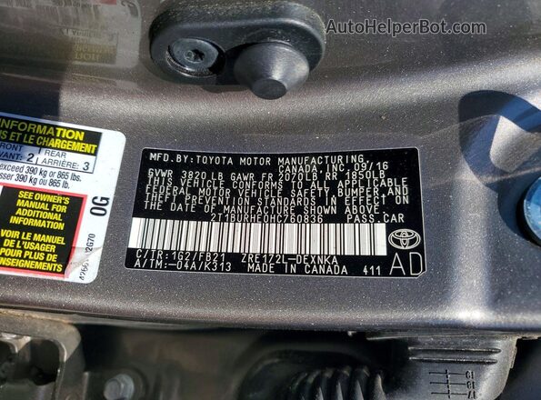 2T1BURHE0HC760836 2017 TOYOTA COROLLA Gray Вид підкапотного простору