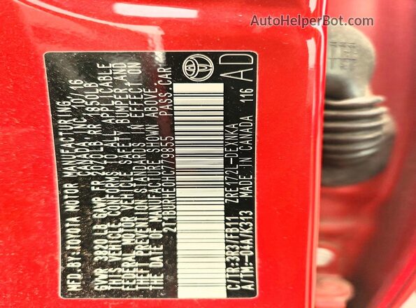 2T1BURHE0HC779855 2017 TOYOTA COROLLA Красный Вид подкапотного пространства