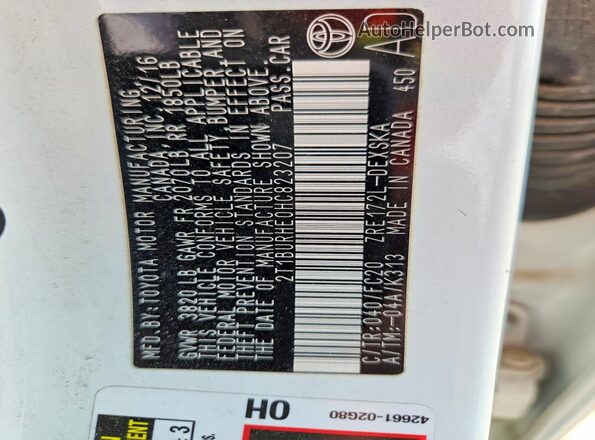 2T1BURHE0HC823207 2017 TOYOTA COROLLA White Vista del compartimento del motor