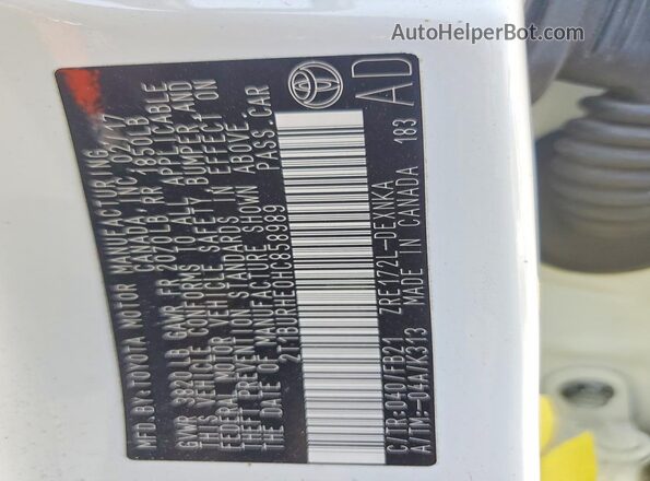 2T1BURHE0HC858989 2017 TOYOTA COROLLA White Вид наклейки з VIN-кодом