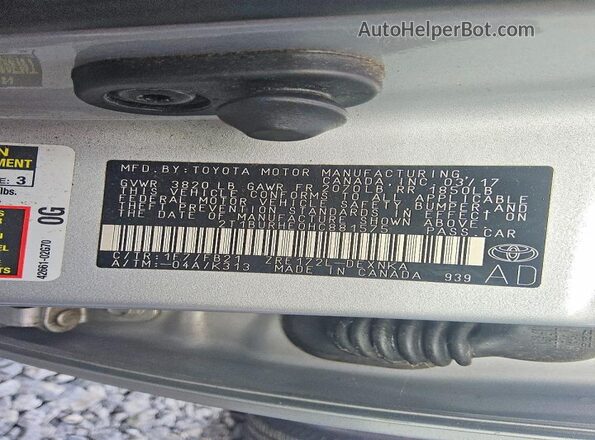 2T1BURHE0HC881575 2017 TOYOTA COROLLA Silver Շարժիչի բաժամունքի տեսք