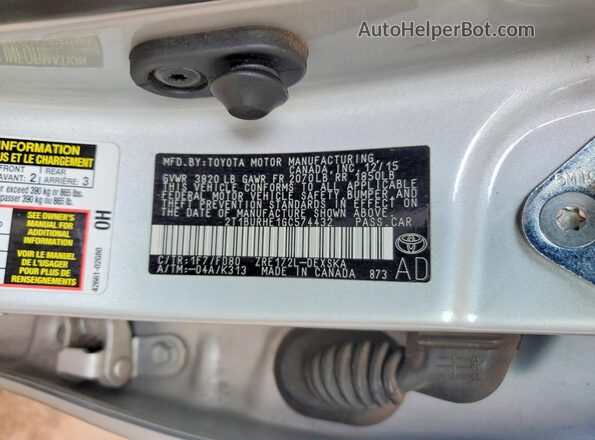 2T1BURHE1GC574432 2016 TOYOTA COROLLA Серебряный Вид подкапотного пространства