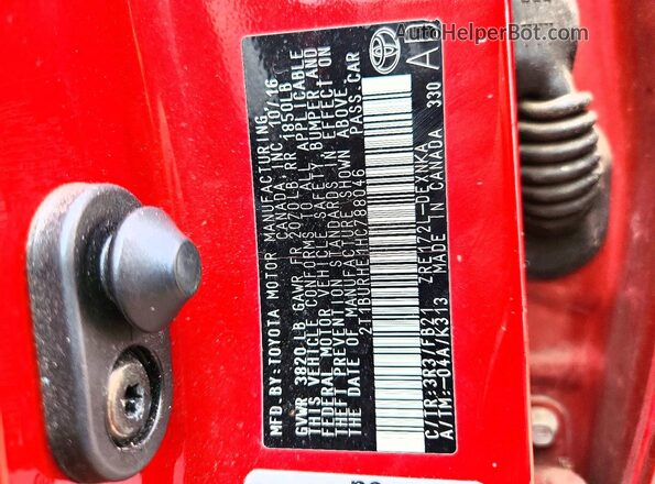 2T1BURHE1HC788046 2017 TOYOTA COROLLA Red Вид підкапотного простору