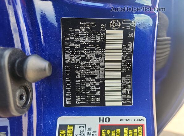2T1BURHE1HC864056 2017 TOYOTA COROLLA Blue Engine compartment view