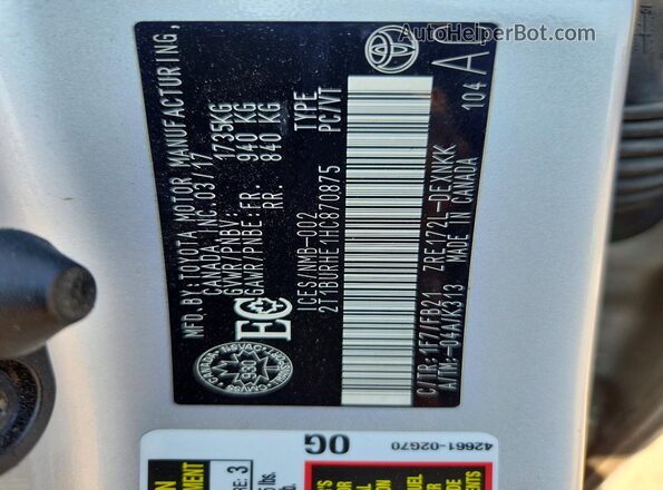 2T1BURHE1HC870875 2017 TOYOTA COROLLA Silver Engine compartment view