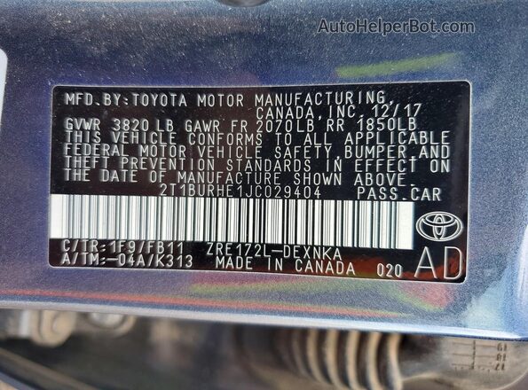 2T1BURHE1JC029404 2018 TOYOTA COROLLA Gray Շարժիչի բաժամունքի տեսք