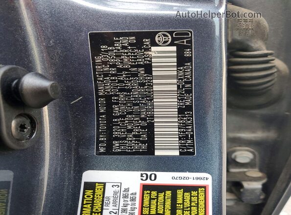 2T1BURHE1JC073287 2018 TOYOTA COROLLA Blue ძრავის განყოფილების ხედი
