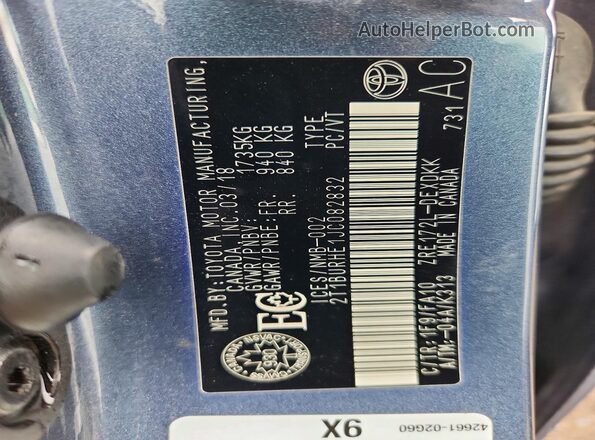 2T1BURHE1JC082832 2018 TOYOTA COROLLA Blue VIN sticker view