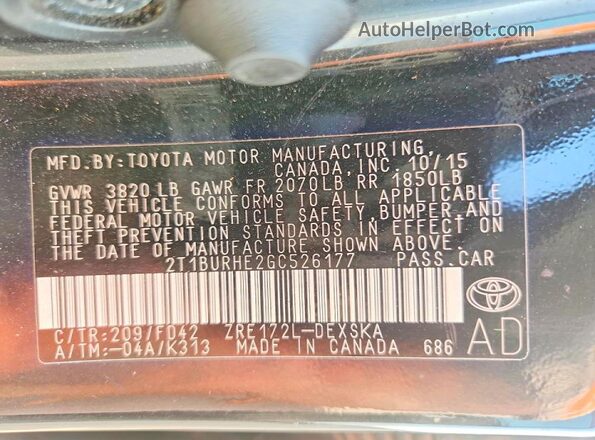 2T1BURHE2GC526177 2016 TOYOTA COROLLA Black Շարժիչի բաժամունքի տեսք
