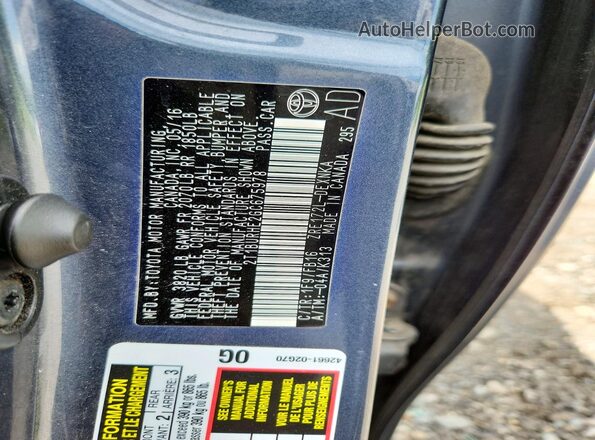 2T1BURHE2GC675978 2016 TOYOTA COROLLA Charcoal ძრავის განყოფილების ხედი