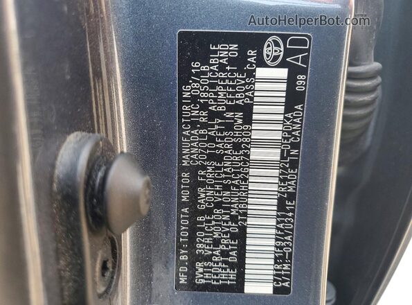 2T1BURHE2GC732809 2016 TOYOTA COROLLA Серый Вид подкапотного пространства