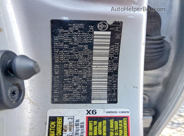 2T1BURHE2HC760787 2017 TOYOTA COROLLA Silver VIN sticker view